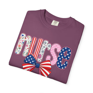 Coquette Nurse Shirt USA Flag Bow Stethoscope Tee Girly Nursing Shirt Nurse Appreciation Gift ICU Pediatric Urgent Care Tee