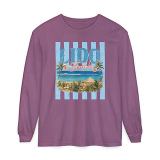 Lido Beach Vintage Coastal Long Sleeve Tee Tropical Beach Vacation Shirt Retro Summer Travel Top Palm Tree Ocean Graphic Gift for Beach Lovers
