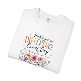 Making a Difference Every Day Teacher Shirt, Teaching with Heart Tee, Inspirational Teacher Gift, Cute Floral Teacher T-Shirt