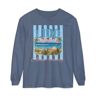 Vintage Beach Shirt – Garment Dyed Long Sleeve Retro Palm Tree Coastal Design