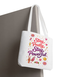 Stay Pretty Stay Powerful Tote Bag, Aesthetic Canvas Motivational Gift
