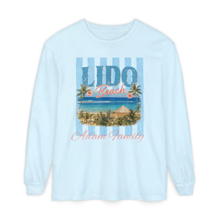 Retro Surf Culture Shirt Long Sleeve Beach Wear Vintage Coastal Design Garment Dyed Cotton Fabric Palm Tree Graphic Style Relaxed Fit Casual Fashion Beach Lifestyle Gift Ribbed Cuff Details Medium Weight Construction Everyday Coastal