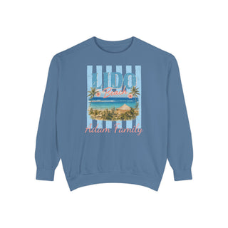 Palm Tree Sweatshirt Vintage Beach Print Coastal Crewneck Design Garment Dyed Relaxed Fit Retro Striped Graphics Beach Scene Imagery Soft Medium Fabric Comfortable Daily Wear Beach Vacation Essential Morning Walk Layer Evening Coastal