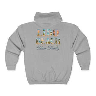 Vintage Beach Hoodie – Retro Lido Beach Zipup with Coastal Palm Tree Design