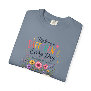 Making a Difference Every Day Teacher Shirt, Teaching with Heart Tee, Inspirational Teacher Gift, Cute Floral Teacher T-Shirt