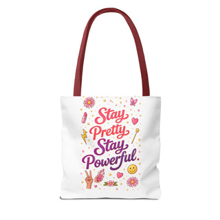Stay Pretty Stay Powerful Tote Bag, Aesthetic Canvas Motivational Gift