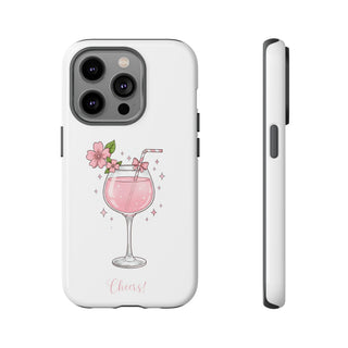 Pink Floral Wine Glass Phone Case, Cute Cheers Cocktail Aesthetic Gift