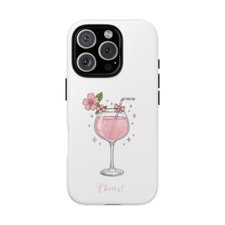 Pink Floral Wine Glass Phone Case, Cute Cheers Cocktail Aesthetic Gift