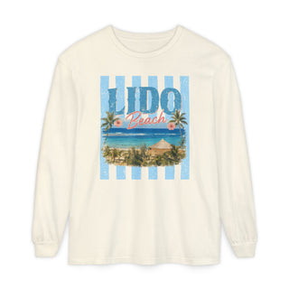 Lido Beach Vintage Coastal Long Sleeve Tee Tropical Beach Vacation Shirt Retro Summer Travel Top Palm Tree Ocean Graphic Gift for Beach Lovers