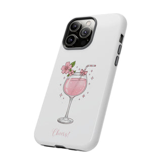 Pink Floral Wine Glass Phone Case, Cute Cheers Cocktail Aesthetic Gift