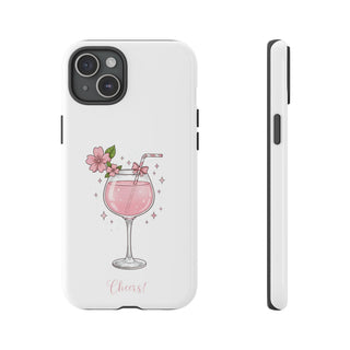 Pink Floral Wine Glass Phone Case, Cute Cheers Cocktail Aesthetic Gift
