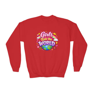 Girls Rule The World Sweatshirt Cute Empowering Kids Graphic Crewneck
