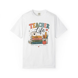 Teacher Life Retro Graphic Tee, Cute Vintage Teacher Shirt, Coffee Teach Inspire Repeat Gift for Teachers and Educators
