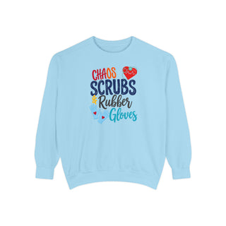 Chaos Scrubs & Rubber Gloves Sweatshirt, Funny Nurse Gift, RN LPN Healthcare Worker Sweatshirt, Nurse Appreciation Gift, Medical Professional Crewneck