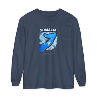 Somalia Map Flag Long Sleeve Shirt, Somali Pride Tee, Vintage Somalia Star Design, Somali Heritage Gift, Patriotic Country Long Sleeve