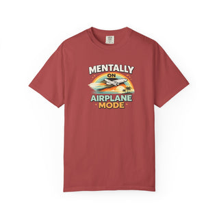 Aviation Enthusiast Gift Airplane Mode Graphic Tee Pilot Present Collection Retro Sunset Design Vintage Airplane Shirt Travel Theme Apparel Garment Dyed Cotton Fabric Comfortable Relaxed Fit Casual Wear Essential Wanderlust Style Weekend