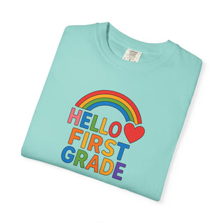 Hello First Grade T-Shirt — Rainbow Back-to-School Shirt for Kids