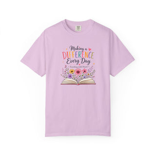 Making a Difference Every Day Teacher Shirt, Teaching with Heart Tee, Inspirational Teacher Gift, Cute Floral Teacher T-Shirt