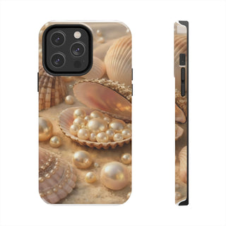 Pearl Seashell Tough Phone Case, Beachy Luxe Protective Aesthetic Cover