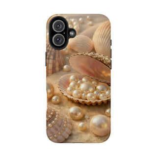 Pearl Seashell Tough Phone Case, Beachy Luxe Protective Aesthetic Cover