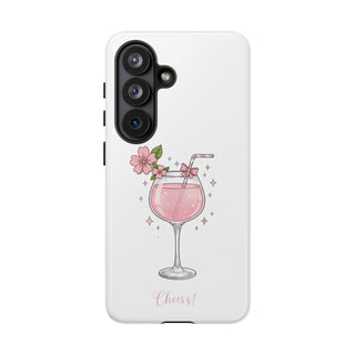 Pink Floral Wine Glass Phone Case, Cute Cheers Cocktail Aesthetic Gift