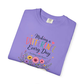 Making a Difference Every Day Teacher Shirt, Teaching with Heart Tee, Inspirational Teacher Gift, Cute Floral Teacher T-Shirt