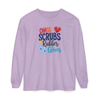 Chaos Scrubs & Rubber Gloves Long Sleeve Shirt Funny Nurse Gift RN LPN Healthcare Worker Tee Nurse Appreciation Medical Professional Gift