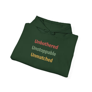 Unbothered Unstoppable Unmatched Hoodie, Embroidered Sweatshirt