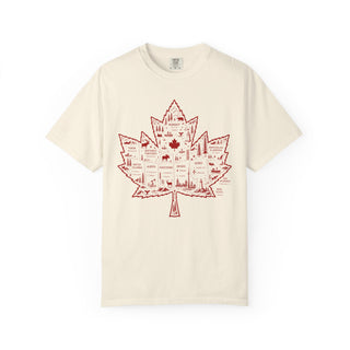 Vintage Canadian Tee Shirt Maple Leaf Graphic Design Garment Dyed Heavyweight Cotton Quality Ring Spun Fabric Construction Faded Tones Patriotic Apparel Statement Relaxed Fit Comfort Style Tubular Knit Quality Double Needle Seams Soft
