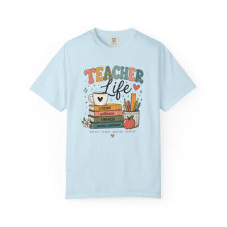Teacher Life Retro Graphic Tee, Cute Vintage Teacher Shirt, Coffee Teach Inspire Repeat Gift for Teachers and Educators