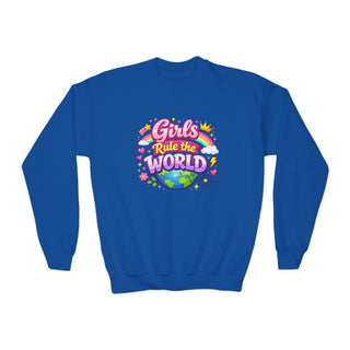 Girls Rule The World Sweatshirt Cute Empowering Kids Graphic Crewneck