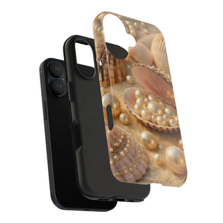 Pearl Seashell Tough Phone Case, Beachy Luxe Protective Aesthetic Cover