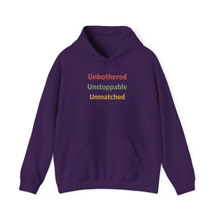Unbothered Unstoppable Unmatched Hoodie, Embroidered Sweatshirt