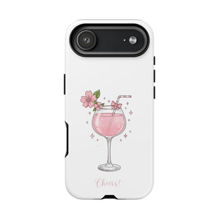 Pink Floral Wine Glass Phone Case, Cute Cheers Cocktail Aesthetic Gift