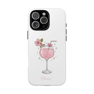 Pink Floral Wine Glass Phone Case, Cute Cheers Cocktail Aesthetic Gift