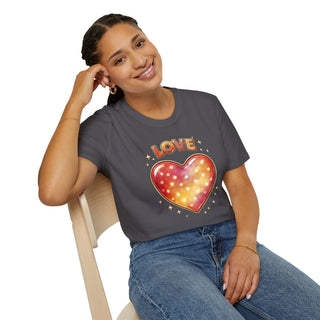Love Heart Graphic T-Shirt, Cute Aesthetic Red Gold Heart Shirt for Women