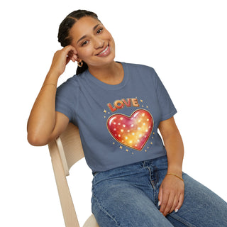 Love Heart Graphic T-Shirt, Cute Aesthetic Red Gold Heart Shirt for Women