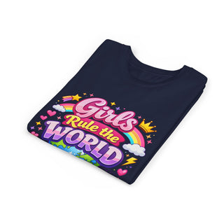 Girls Rule The World Shirt Cute Empowering Kids Graphic Tee Gift