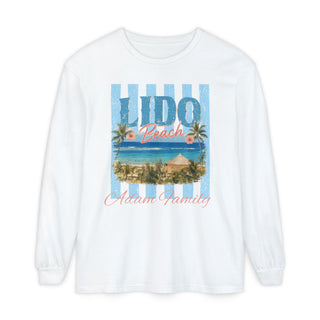 Vintage Beach Lifestyle Shirt Long Sleeve Coastal Wear Garment Dyed Cotton Fabric Retro Palm Tree Design Relaxed Fit Style Casual Surf Culture Fashion Beach Lover Gift Ribbed Cuff Details Medium Weight Cotton Everyday Coastal Aesthetic