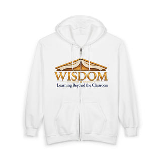 Comfort Teacher Hoodie Full Zip Educator Sweatshirt Cotton Poly Blend Fabric Roomy Classic Fit School Staff Wear Embroidered Wisdom Design Book Motif Details Deep Front Pockets Teacher Appreciation Gift Daily Classroom Essential
