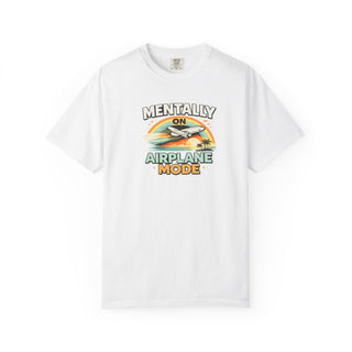 Vacation Wardrobe Essential Airplane Mode Tee Travel Outfit Staple Retro Sunset Aviation Design Wanderlust Graphic Shirt Vintage Airplane Theme Garment Dyed Cotton Fabric Comfortable Relaxed Fit Casual Weekend Wear Pilot Gift Collection