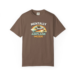 Retro Sunset Aviation Shirt Vintage Airplane Graphic Tee Garment Dyed Cotton Comfortable Casual Wear Relaxed Fit Travel Theme Apparel Airplane Mode Design Soft Heavyweight Fabric Lived In Texture Weekend Style Essential Wanderlust Gift
