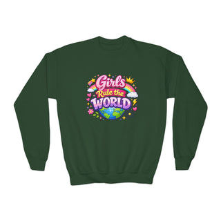 Girls Rule The World Sweatshirt Cute Empowering Kids Graphic Crewneck