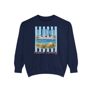 Beach Vacation Sweatshirt Vintage Coastal Crewneck Palm Tree Retro Print Garment Dyed Relaxed Fit Soft Medium Fabric Comfortable Daily Wear Morning Beach Walk Layer Evening Shore Gathering Striped Vintage Graphics Travel Lettering Design