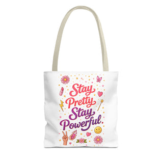 Stay Pretty Stay Powerful Tote Bag, Aesthetic Canvas Motivational Gift
