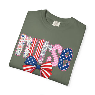 Coquette Nurse Shirt USA Flag Bow Stethoscope Tee Girly Nursing Shirt Nurse Appreciation Gift ICU Pediatric Urgent Care Tee