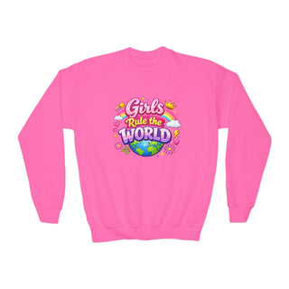 Girls Rule The World Sweatshirt Cute Empowering Kids Graphic Crewneck
