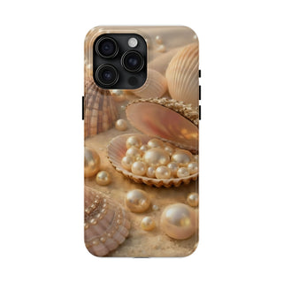 Pearl Seashell Tough Phone Case, Beachy Luxe Protective Aesthetic Cover