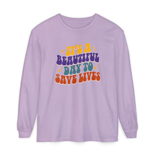 It's a Beautiful Day to Save Lives Long Sleeve Shirt, Retro Nurse Tee, RN LPN Gift, Nurse Appreciation Shirt, Healthcare Worker Long Sleeve, Medical Professional Gift