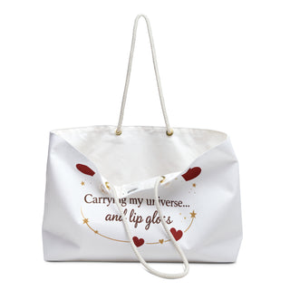 Carrying My Universe & Lip Gloss Tote Bag, Cute Aesthetic Canvas Gift